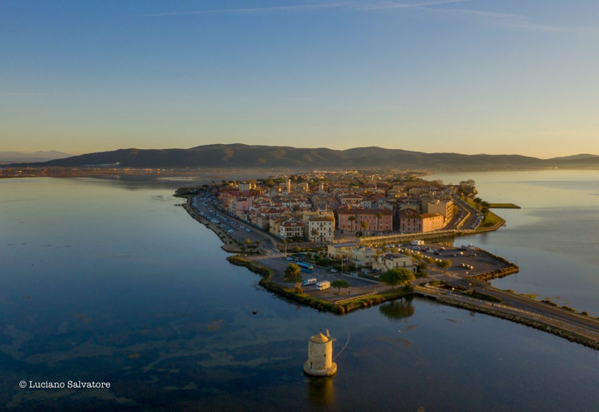 Orbetello and its windmill in the lagoon