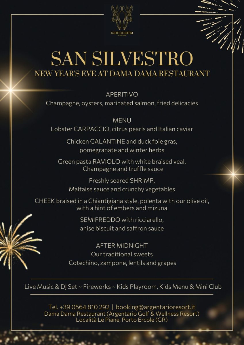 new year's eve dinner menu in porto ercole